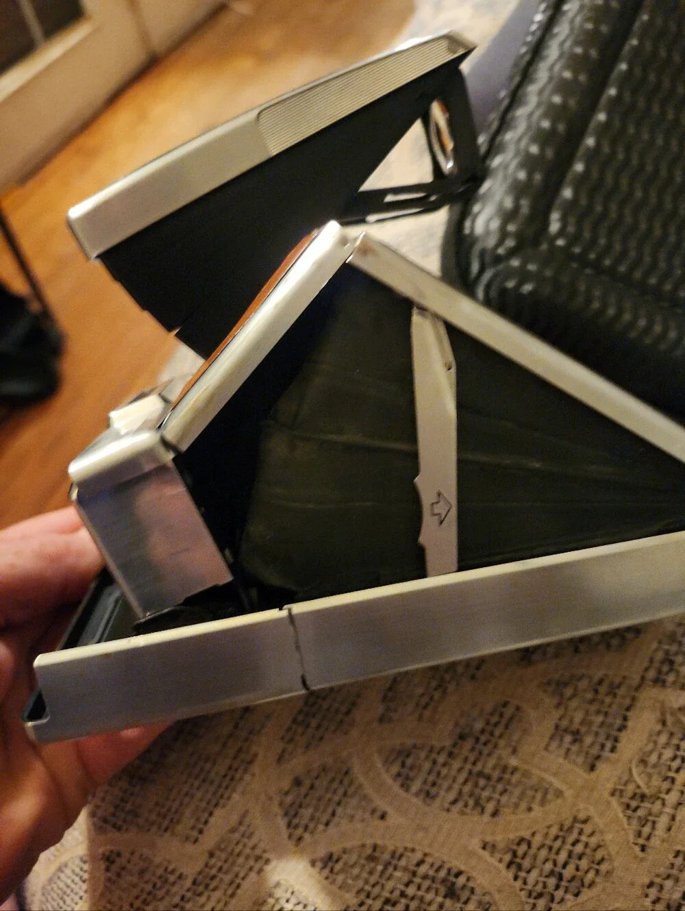 Polaroid SX-70 Land Camera in Silver with Brown and Red Accents